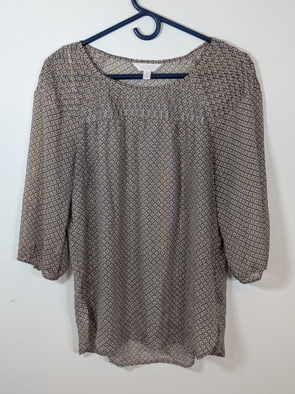 Polyester blouse, LC Lauren Conrad, geometric print top with 3/4 sleeves